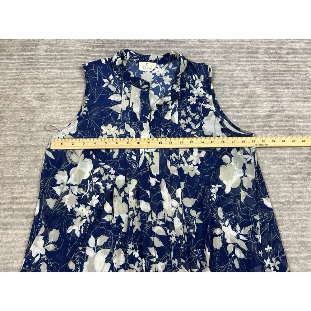 Ember‎ Top Womens 1X Blue Floral Sleeveless Sheer V-Neck Polyester - Picture 4 of 12